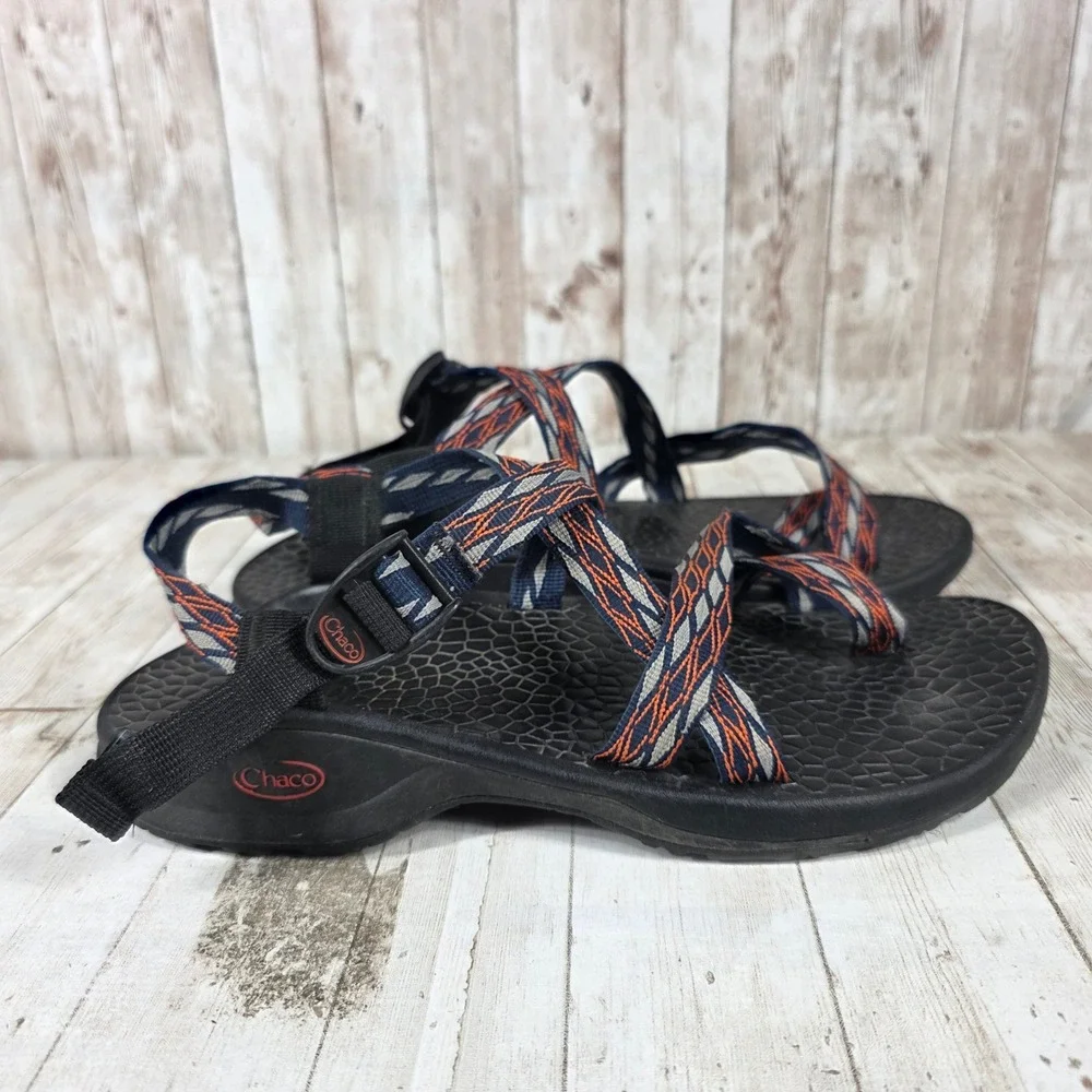 Chaco‎ Z/Cloud 2 Mens Sandals Size 11 Navy Orange Geometric Toe Loop Hiking